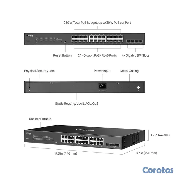 computadoras y laptops - SWITCH 28 PUERTOS TP-LINK OMADA GIGABIT. CON 24 PU 2