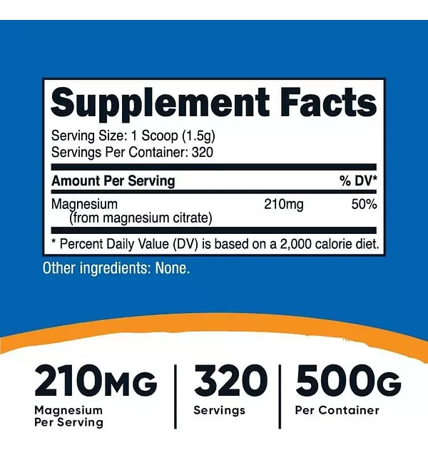 Salud y Equipamiento Médico - Polvo De Citrato De Magnesio Nutricost 500 Gr Sin Sabor 5