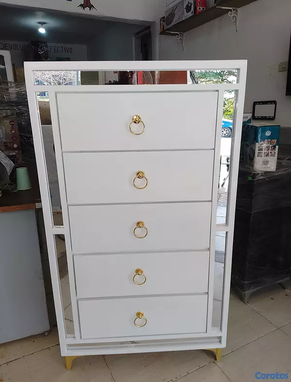 muebles y colchones - Biuro de 5 Gavetas en Madera 
Disponible en Color Blanco  7