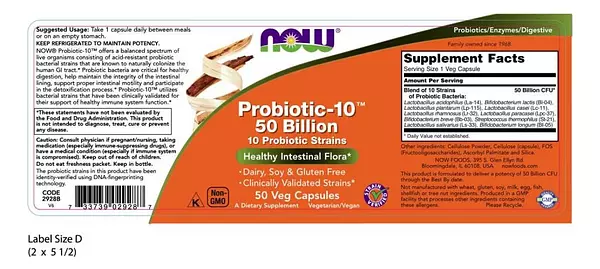 Salud y Equipamiento Médico - Now Supplements, Probiotico-10, 50 Mil Millones, Con 10 Cepa 2
