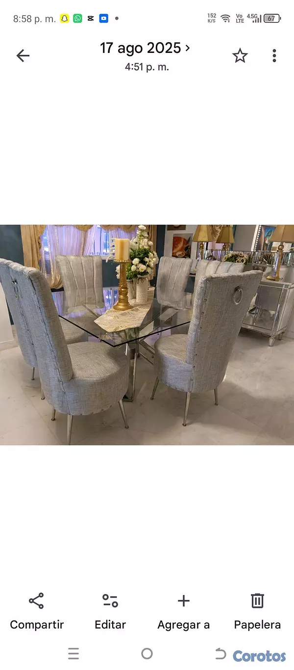muebles y colchones - VENDO HERMOSO COMEDOR EN CRISTAL Y TELA  3