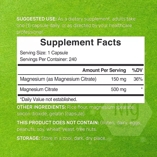 Salud y Equipamiento Médico - Deal Suplemento Citrato De Magnesio 500mg, 240 Cápsulas | Ol 2