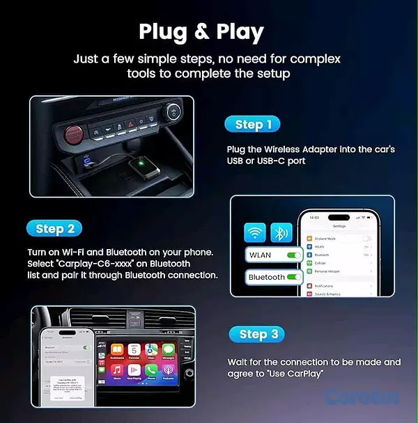 accesorios para electronica - Adaptador inalámbrico CarPlay para iPhone - Con cable a inalámbrico 3