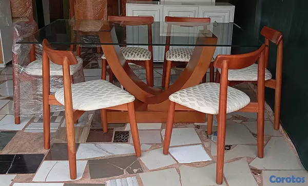 muebles y colchones - Juego de comedor caoba 6 sillas moderno 5