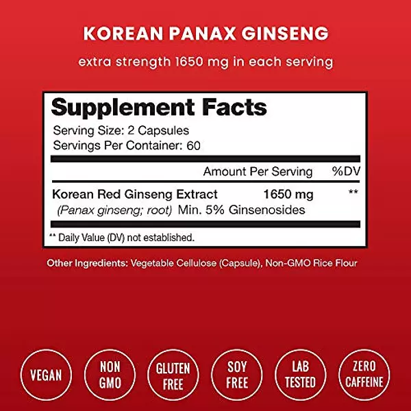 Salud y Equipamiento Médico - Nutrachamps Korean Red Panax Ginseng 1000mg 120 Cápsulas Veg 2