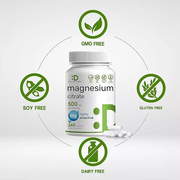Salud y Equipamiento Médico - Deal Suplemento Citrato De Magnesio 500mg, 240 Cápsulas | Ol 3