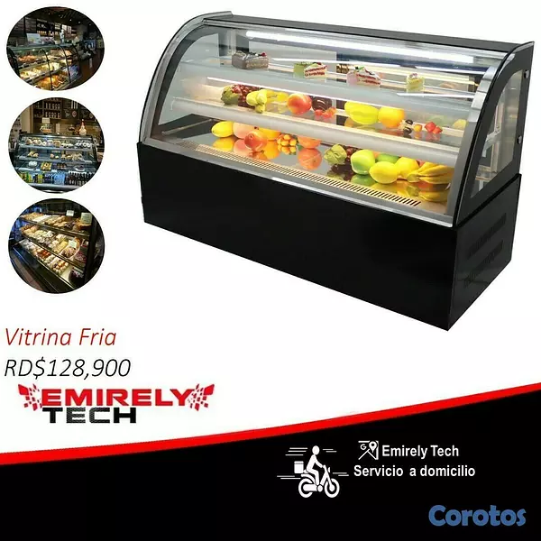 equipos profesionales - Vitrina exhibidora fria mostrador nevera refrigerador para postre alimento frios 1