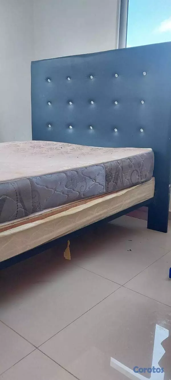 muebles y colchones - Cama doble moderna con cabecera acolchada + colchó 4