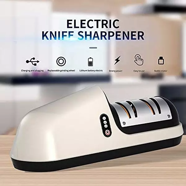 electrodomesticos - Afilador de cuchillos eléctrico, cocina profesional, USB recargable  Amolador 7