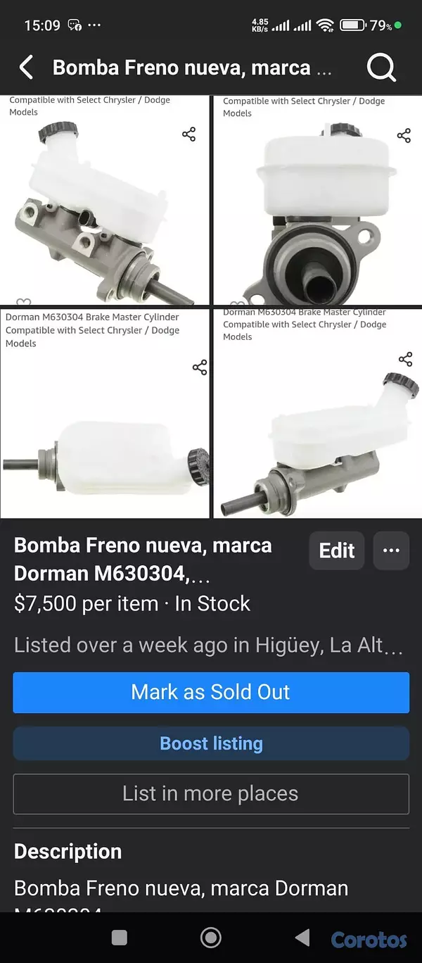 accesorios para vehiculos - Bomba Freno nueva, marca Dorman M630304,  Por Dodg 3