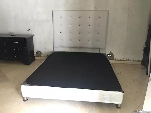 muebles y colchones - Base de Cama Tapizada y Espaldar Negra 2