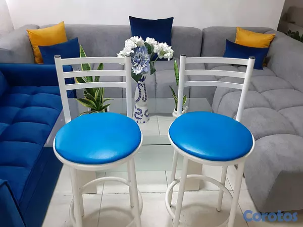 muebles y colchones - taburetes blanco con azul como nuevo  2