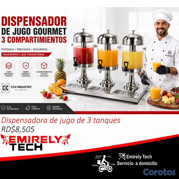 equipos profesionales - Dispensadora de jugo de 3 tanques jugo leche choco 1