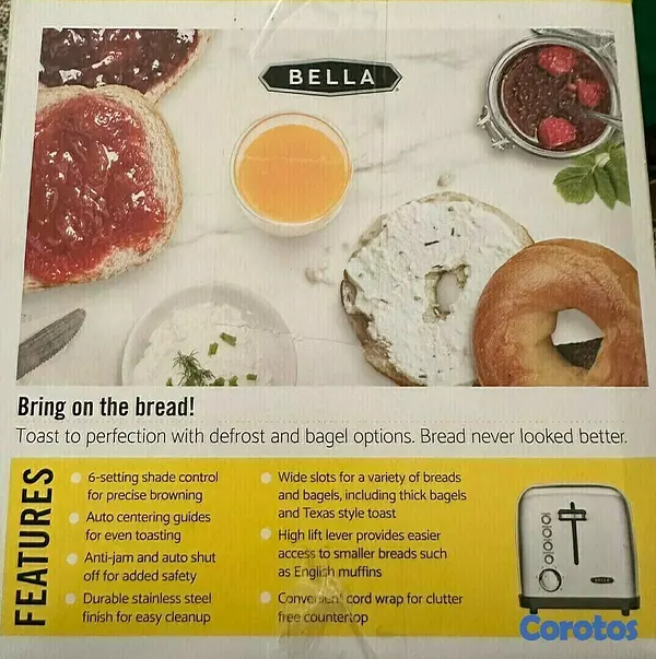 electrodomesticos - TOSTADORA DE 2 REBANADAS, MARCA BELLA EN ACERO INOXIDABLE. 2