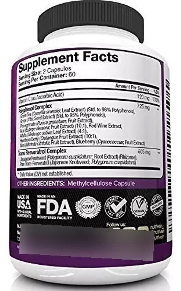 Salud y Equipamiento Médico - Resveratrol 1450mg Antioxidante Inmune Nutrivein 120 Cap 5
