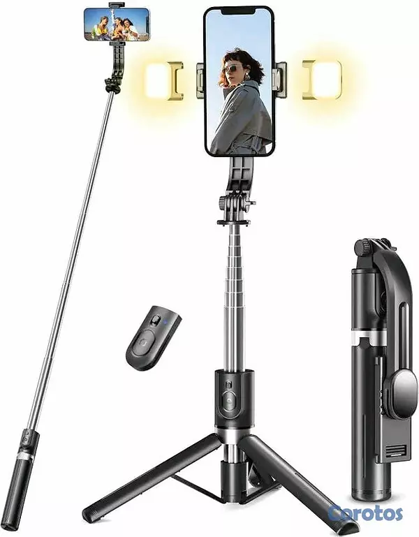 accesorios para electronica - Tripode para celular, palito selfie, soporte para celular con luces de relleno  10
