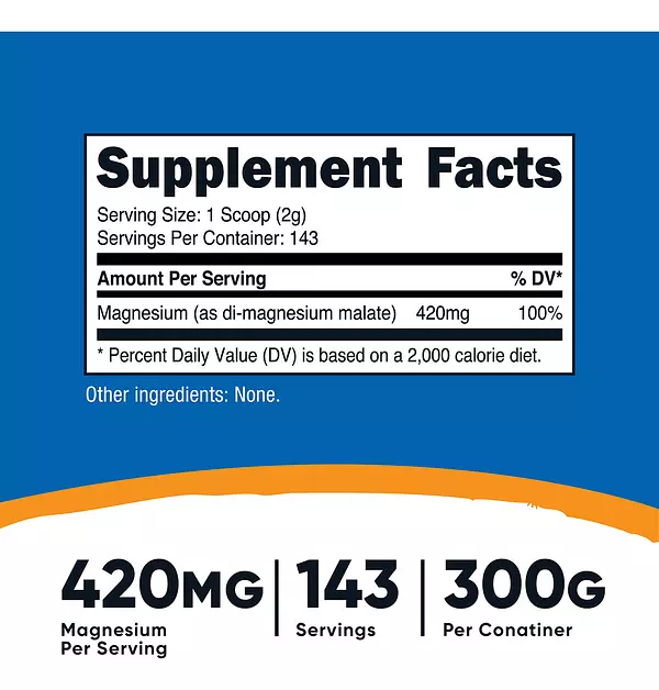 Salud y Equipamiento Médico - Malato De Magnesio En Polvo 300g 420mg Nutricost 2