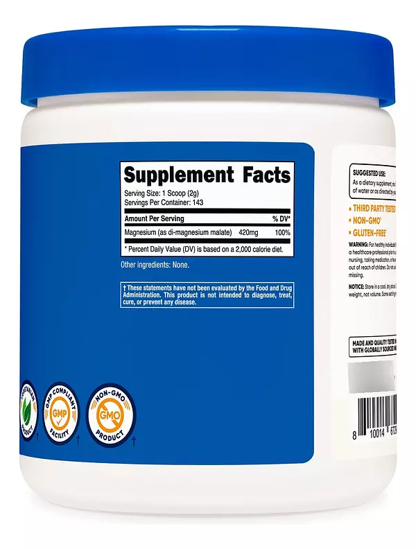 Salud y Equipamiento Médico - Malato De Magnesio En Polvo 300g 420mg Nutricost 4