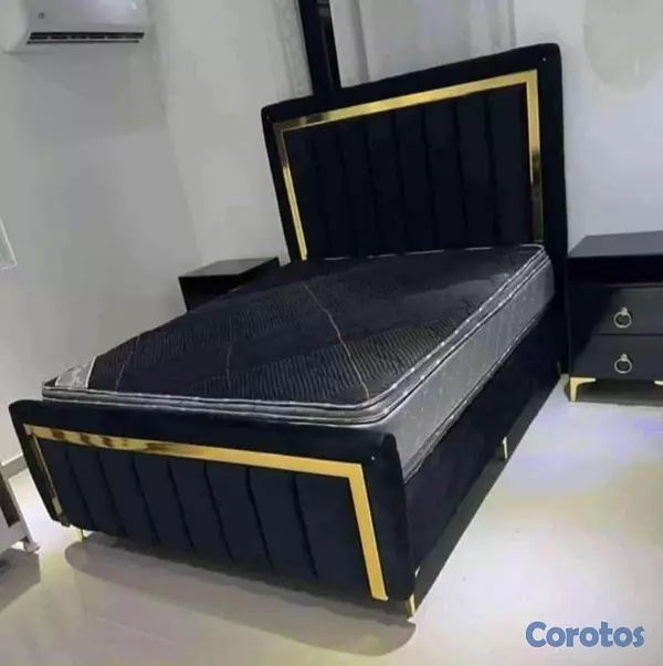 muebles y colchones - cama de cama queen color gris  4