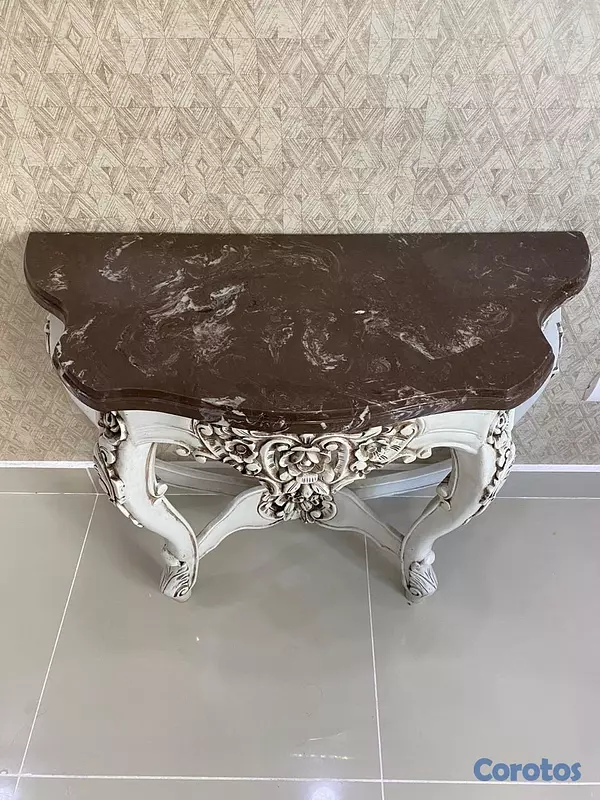 decoración y accesorios - Juego de Repisa Clásico con Pedestales en Mármol y Porcelana  2