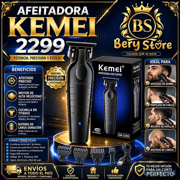 salud y belleza - AFEITADORA KEMEI 2299 | AFEITADORA ELECTRICA INALÁMBRICA RECARGABLE | TRIMMER | 8