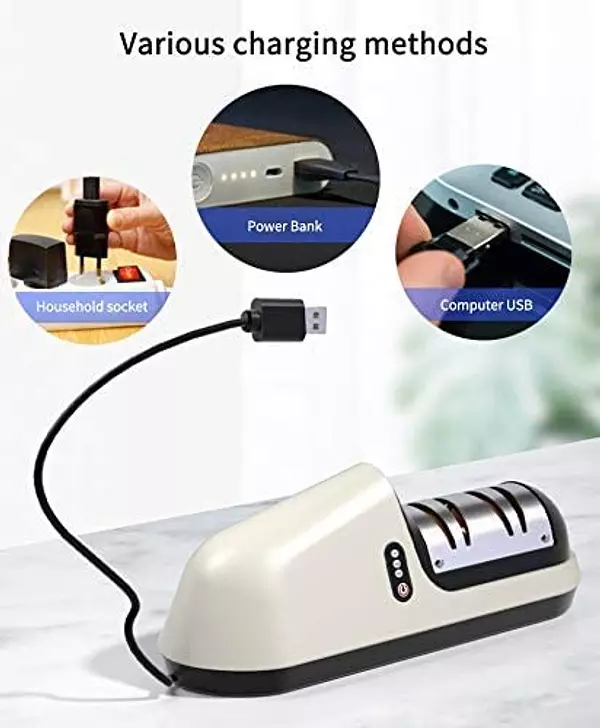 electrodomesticos - Afilador de cuchillos eléctrico, cocina profesional, USB recargable  Amolador 3