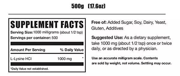Salud y Equipamiento Médico - L-lisina 500g - Bulksupplements 2