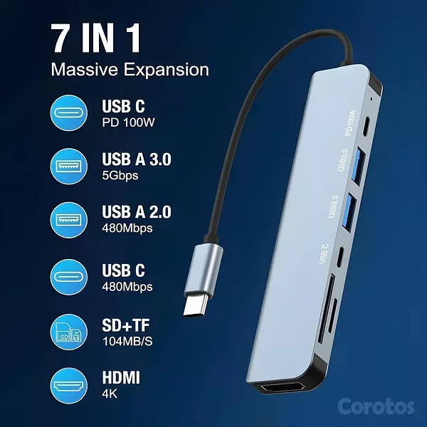 accesorios para electronica - ✅ Adaptador Hub USB Tipo C 7 en 1 – HDMI 4K MicroS 10