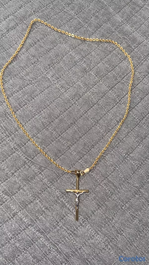 joyas, relojes y accesorios - Cadena de Oro 14k Tejido Soga con Dije de Cruz  7