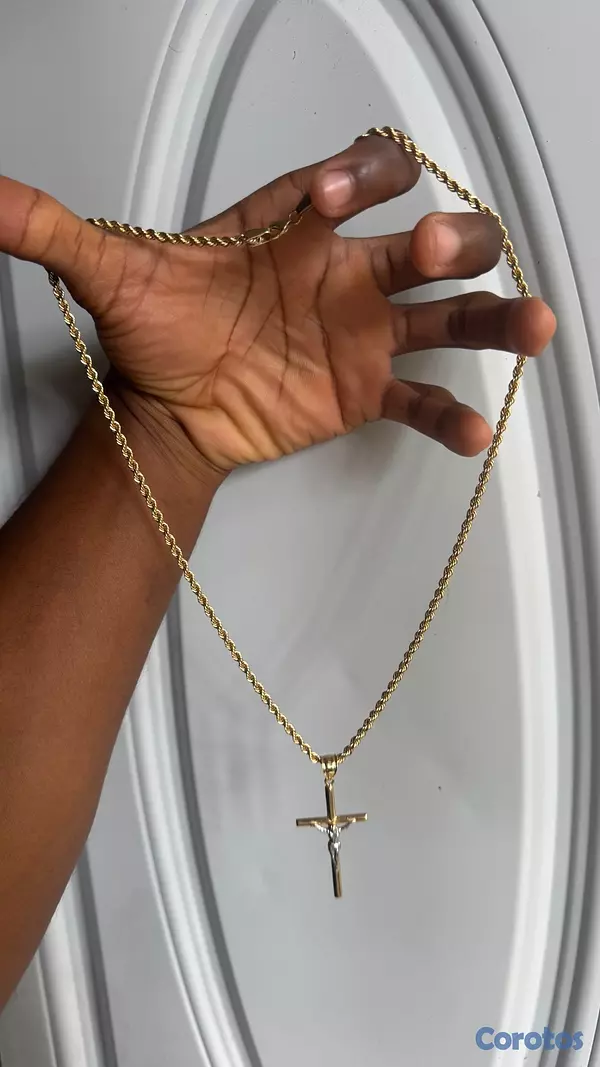 joyas, relojes y accesorios - Collar de Oro 14k Tejido Soga con Dije de Cruz 2