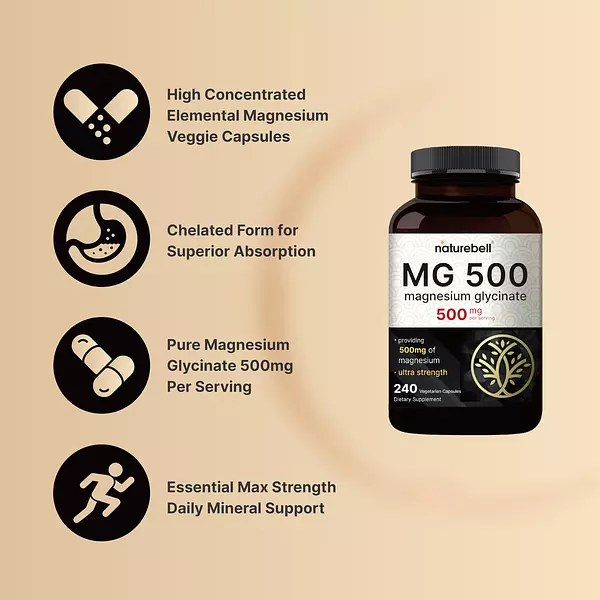 Salud y Equipamiento Médico - Glicinato De Magnesio 500 Mg 240 Cap De Naturebell 3