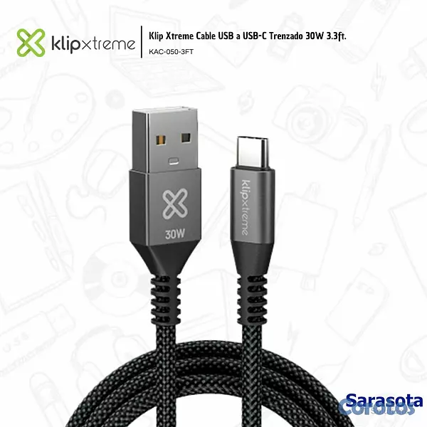 accesorios para electronica - Klip Xtreme Cable USB a USB-C Trenzado 3 pies (KAC 2