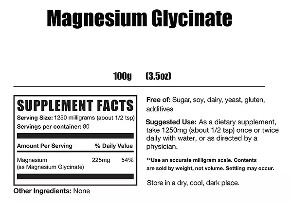 Salud y Equipamiento Médico - Glicinato Magnesio 100g Bulk 2
