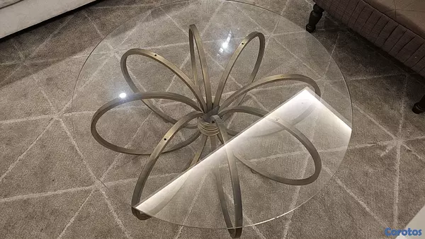 decoración y accesorios - Mesa de centro para sala de cristal base dorada 3