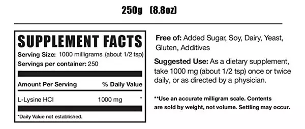Salud y Equipamiento Médico - L-lisina 250g - Bulksupplements 2