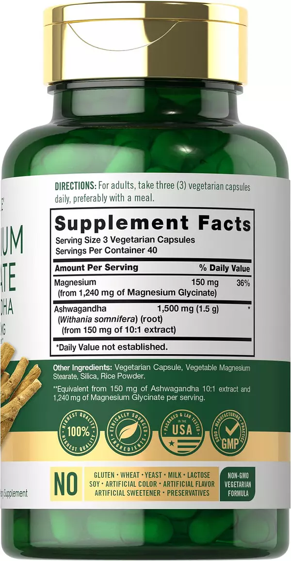 Salud y Equipamiento Médico - Glicinato De Magnesio Con Ashwagandha 2,740mg 120cap Carlyle 2