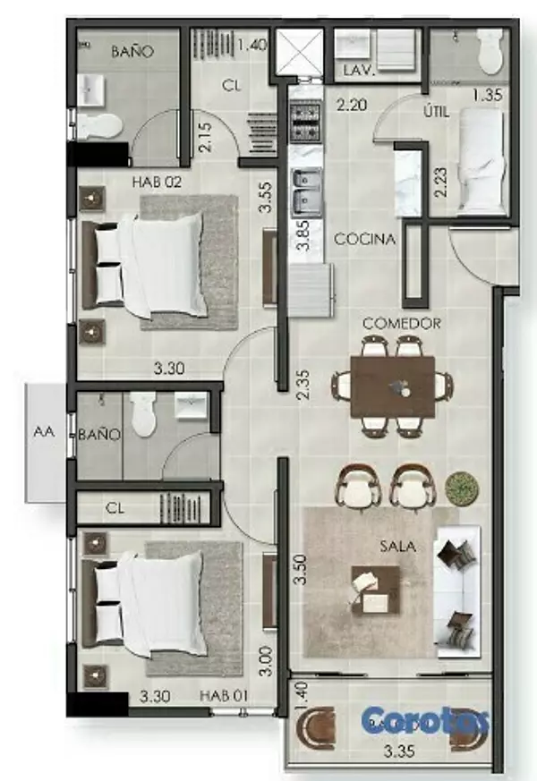 apartamentos - ALQUILO Apartamento de 2 Habitaciones enSector de Evaristo Morales PD561 2