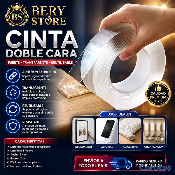 decoración y accesorios - CINTA DOBLE CARA TRANSPARENTE ADHESIVA PREMIUM | CINTA ADHESIVA DOBLE CARA | 6