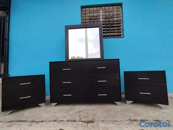 muebles y colchones - Gavetero con espejo y mesa de noche  5