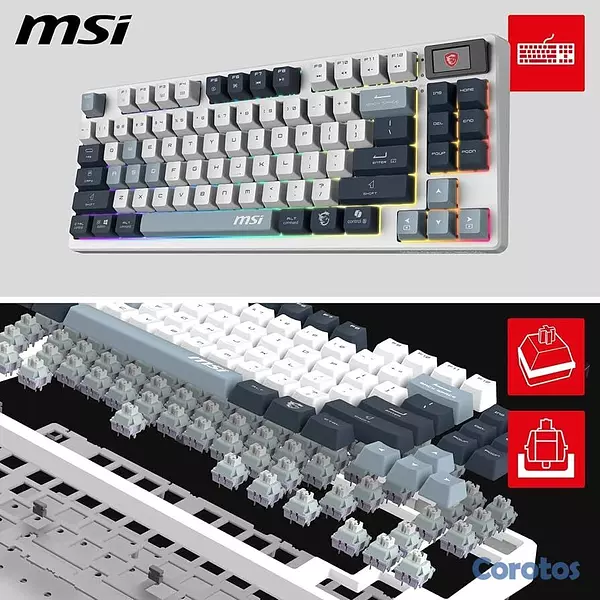 computadoras y laptops - TECLADO MSI FORGE GK600 TKL W SKY US, WIRELESS 2.4 2