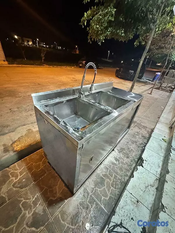 construccion e industrial - Fregadero de dos bocas tipo armario en acero inoxidable cal. 16 2