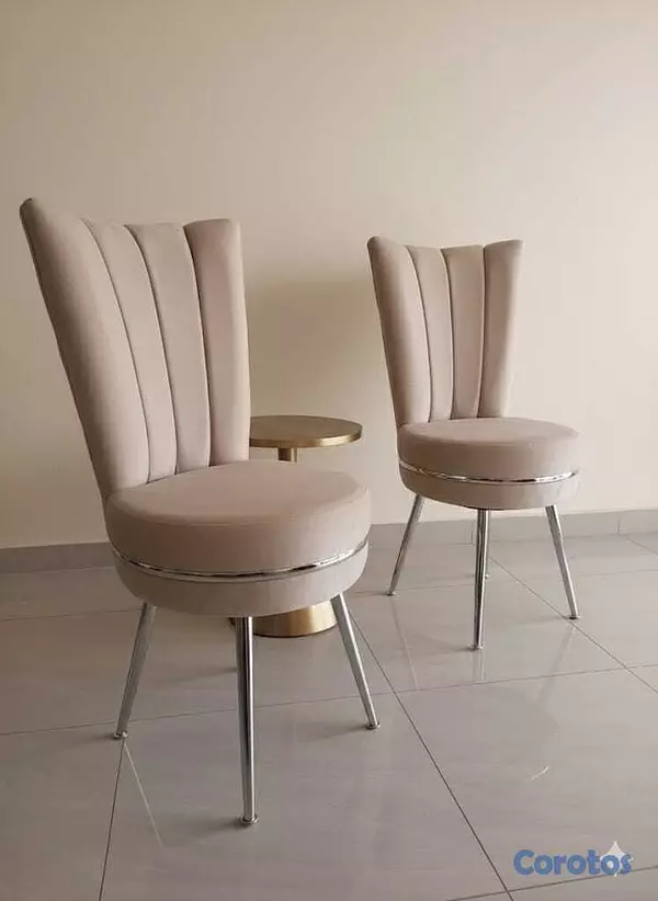 muebles y colchones - Comedor de 6  sillas, tono crema  y metal  platiad 2