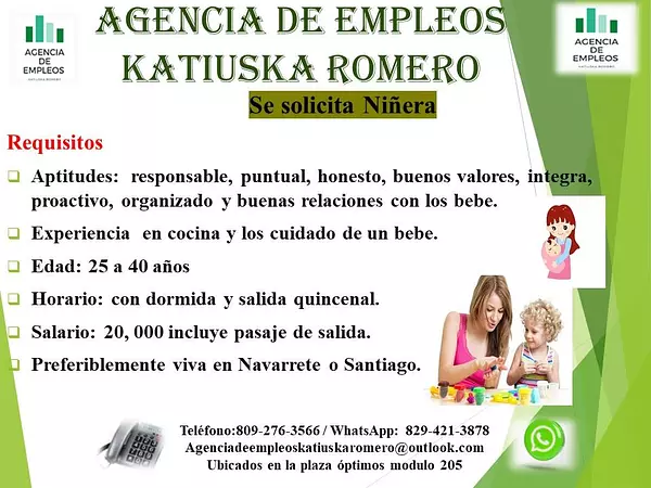 empleos disponibles - Se necesita niñera que vive en Santiago o Navarrete 2
