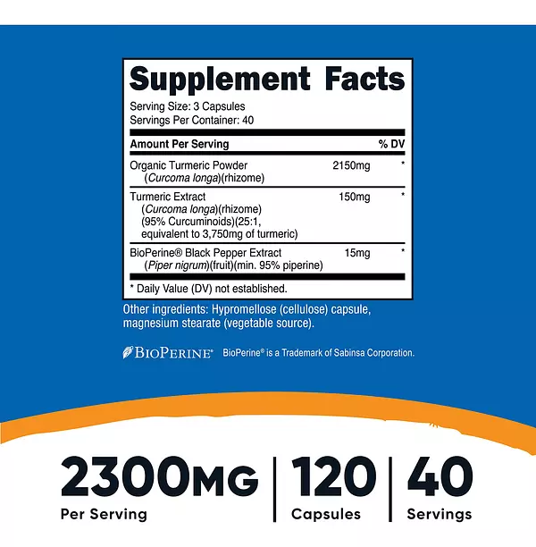 Salud y Equipamiento Médico - Nutricost Curcumina De Curcuma 95% Curcuminoides 500 Mg 120 3