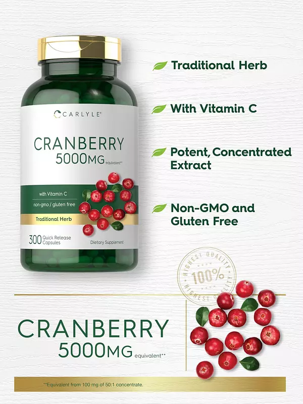 Salud y Equipamiento Médico - Carlyle Pildoras De Arandano 5000mg | 300 Capsulas | Con Vit 5
