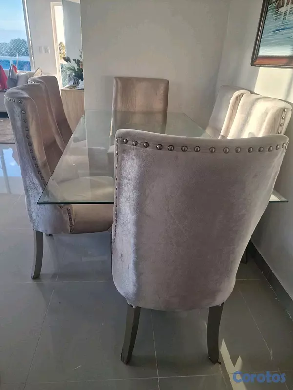 muebles y colchones - comedor de 6 en cristal  4