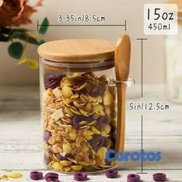 cocina - Set 4 Tarros de Vidrio 15oz con Tapa y Cuchara Bam 2