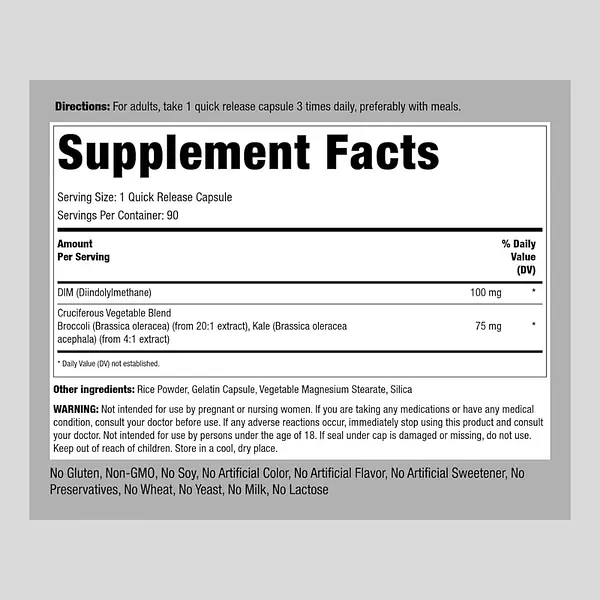 Salud y Equipamiento Médico - Suplemento Dim De Piping Rock | 100 Mg | 90 Cápsulas | Suple 2