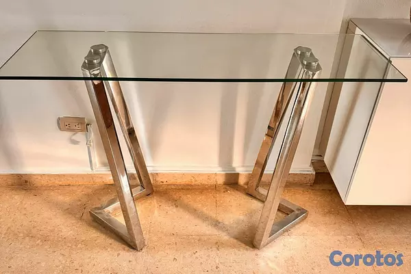 decoración y accesorios - Consola moderna de vidrio con base en acero inoxidable 2