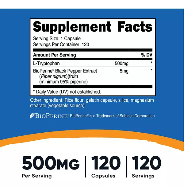 Salud y Equipamiento Médico - L-triptofano 500 Mg 120 Cap Nutricost 2